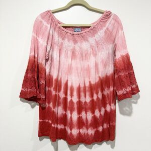 Studio West Boho Peasant Orange Pink Tie-dye Bell Sleeves Too Women